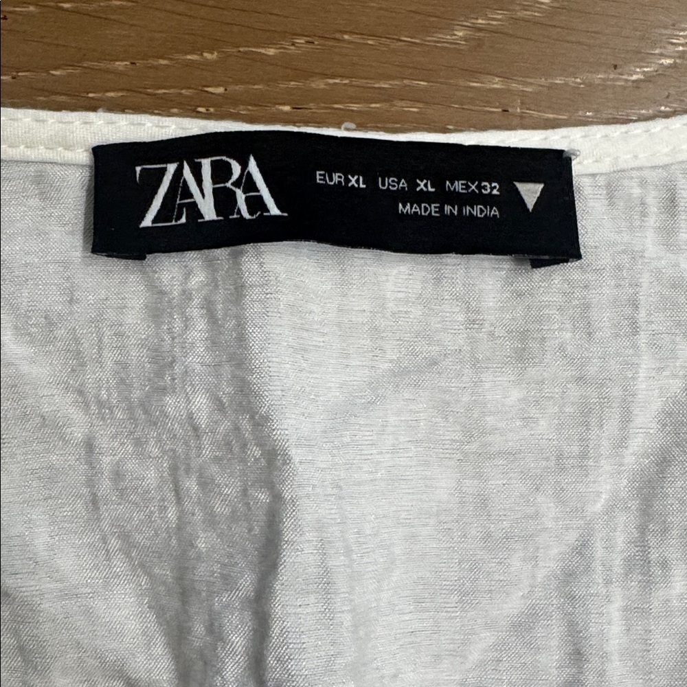 Zara Cream Embroidered Crop Blouse Boho Long Sleeve Size XL NWT - Picture 3 of 3